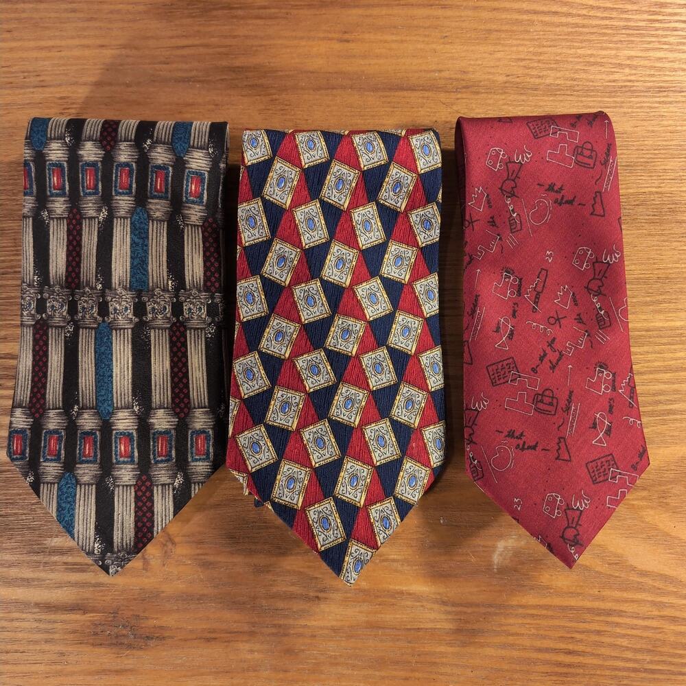 Mixed Brands Tie Mens One Size Multicolor Silk Geometric Lot 3 Countess Mara